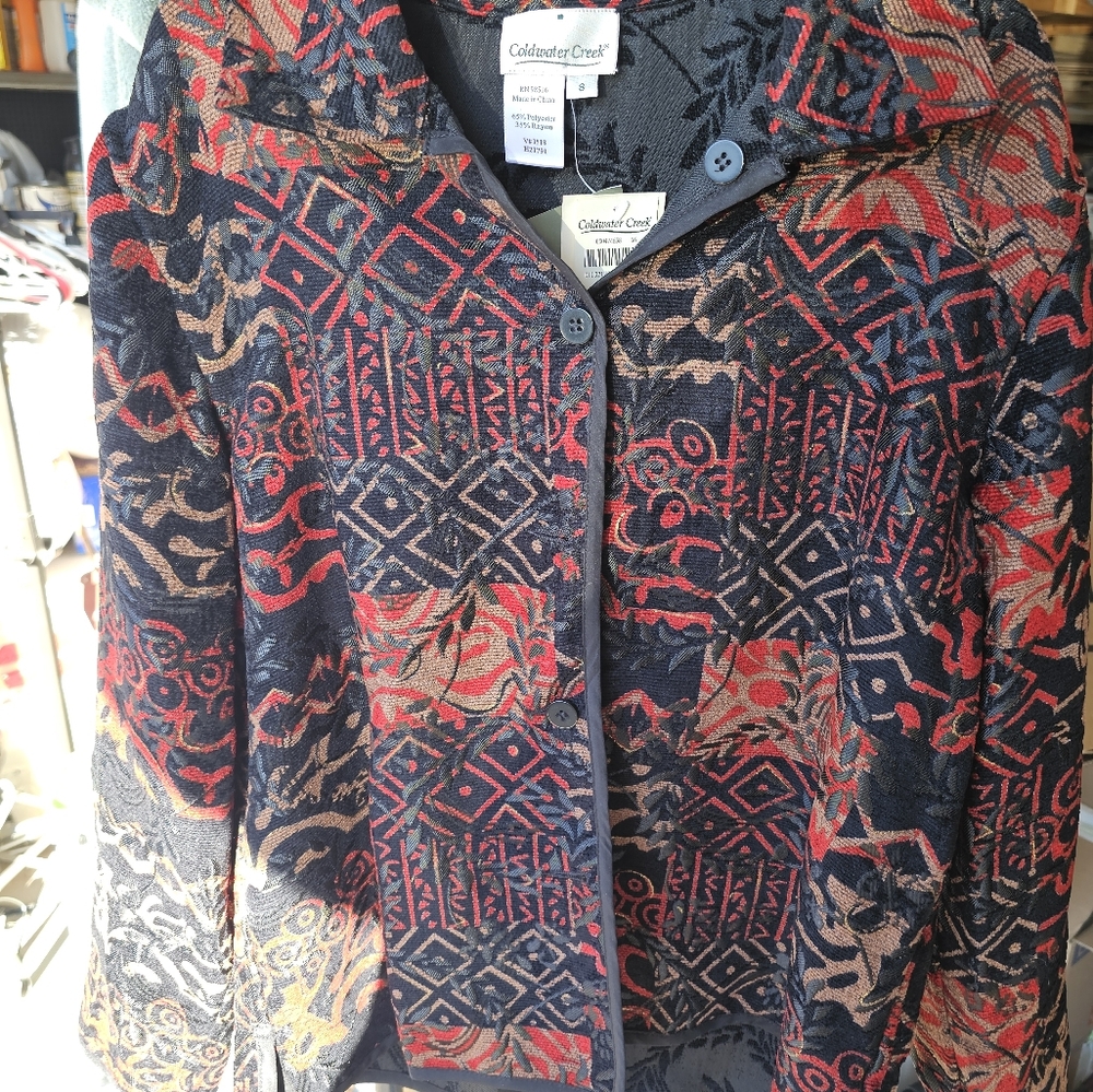 Womens Small Coldwater Creek Jacket, Red/black/gold Size Small